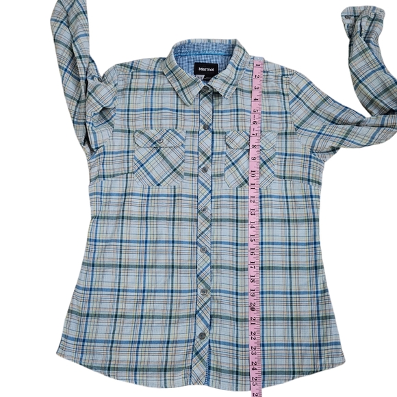 Marmot Women's Plaid Long Sleeve Button Up Shirt Size M Roll Tab Sleeves - Picture 5 of 13